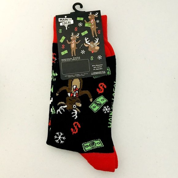 MAKE IT REIN Reindeer Throwing Money Men's Crew Socks OSFM - Picture 3 of 4